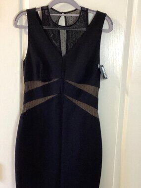 RW & CO. Women's Little Black Sleeveless Dress Mesh Neckline Size SP